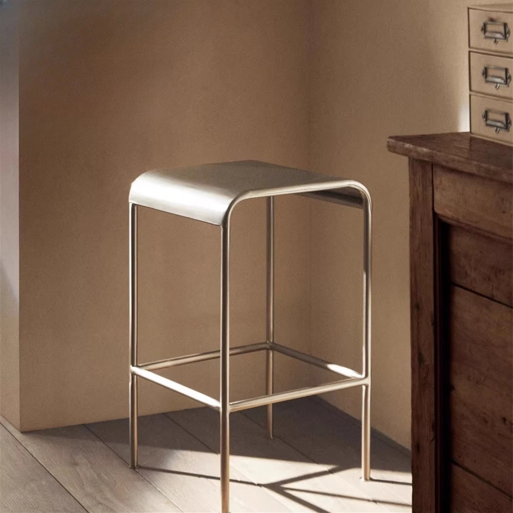 

Creative Art Designer Simple Style Decor Furniture Silver Stainless Steel Stool Nordic Light Luxury Square Bar Chair 40x40x70cm