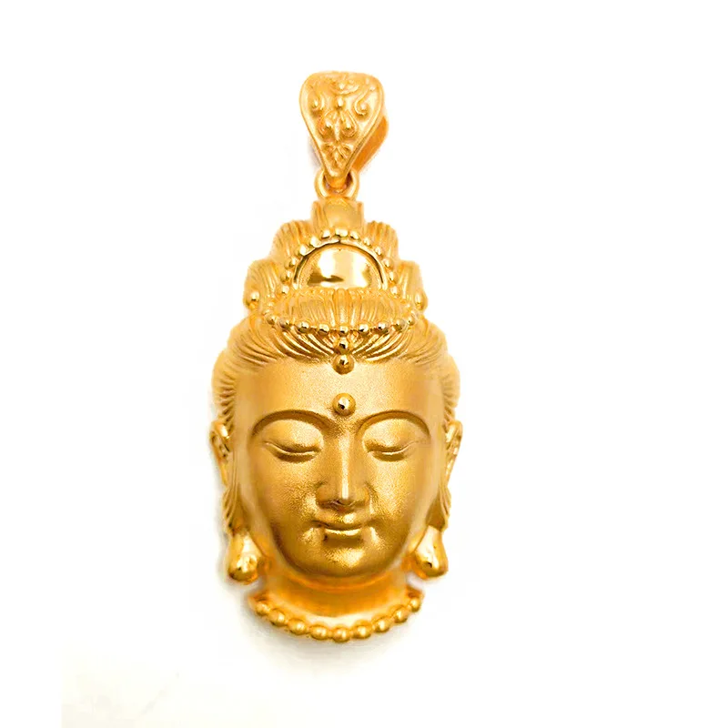 9999 gold Guanyin pendant necklace with large pendant plate, benefiting all beings in a three-dimensional, high-end style