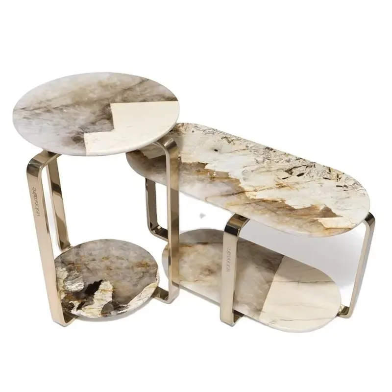 Luxury White Marble Coffee Table Waterproof Nested Design High Quality Dining Table for Garden and Living Room Modern