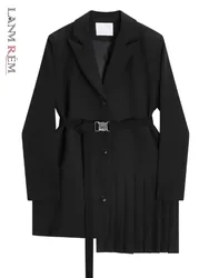 LANMREM versione coreana Chic blazer neri per le donne maniche lunghe cintura cappotto 2024 nuovo autunno moda abbigliamento ufficio signora 2 da7142