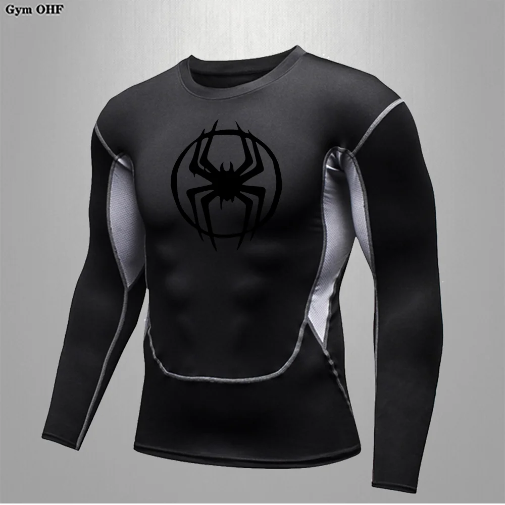 2024 Men\'s Spider Print Compression Shirt, Quick Dry T-Shirt, Gym Running Jersey, Breathable Short Sleeve, S-3XL, Spring/Summer