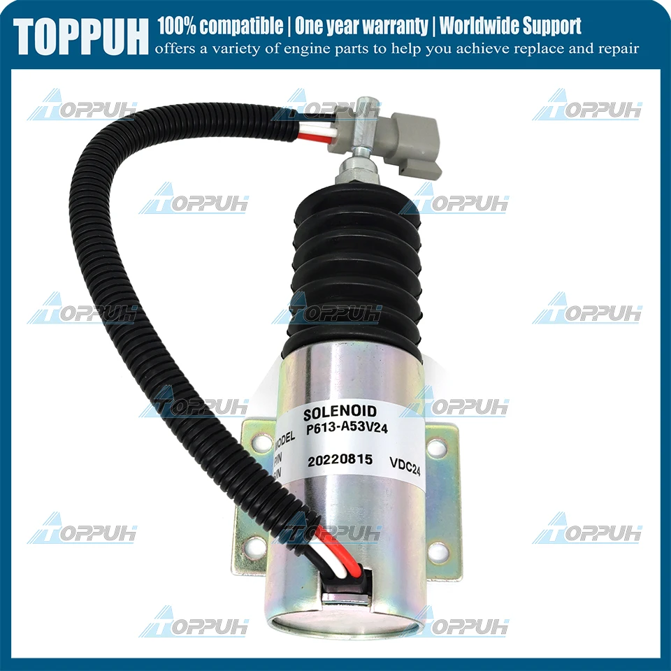 

New P613-A53V24 24V Shut Off Stop Solenoid Valve KWE6K-22/G24D16B For Kobelco Excavator Parts