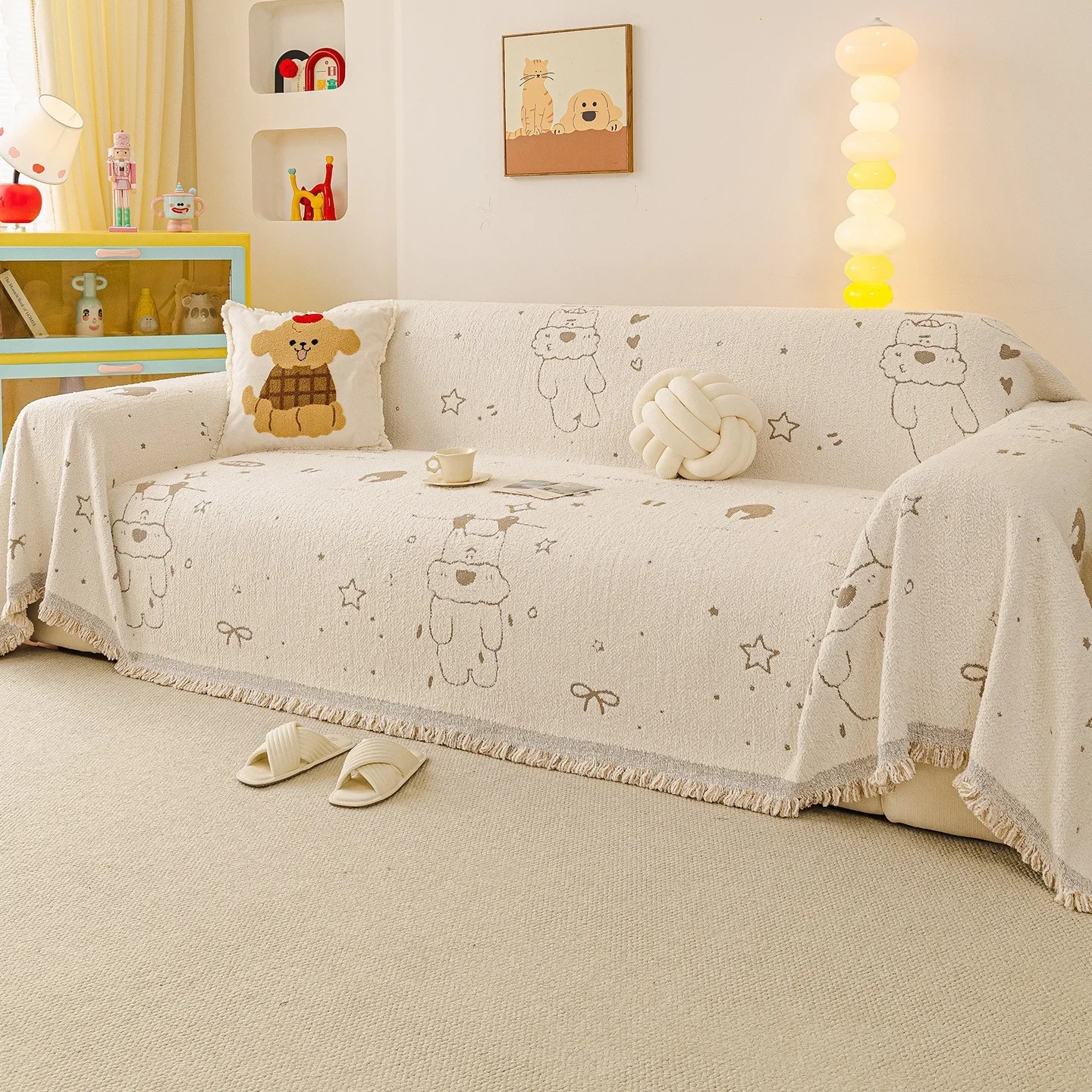 Thicken Chenille Blanket Classic Cute Cartoon Sofa Blanket Winter Couch Non Slip Blanket Office Nap Shawl Cushion Sofa Covers