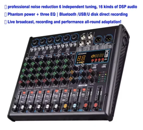 6-Channel Bluetooth Mixer with 48V Phantom Power | 16 DSP Effects, USB/U-Disk Recording  Ultra-Low Noise Studio/Live Audio Cont