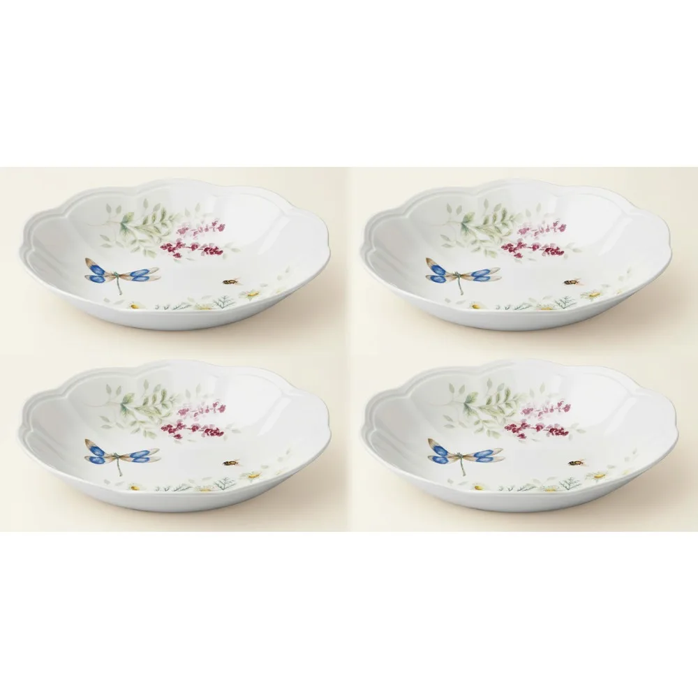 

Набор мисок для макарон с бабочками, луговыми травами, 4 шт., фарфоровая микроволновая печь и можно мыть в посудомоечной машине, элегантная посуда для семейных блюд