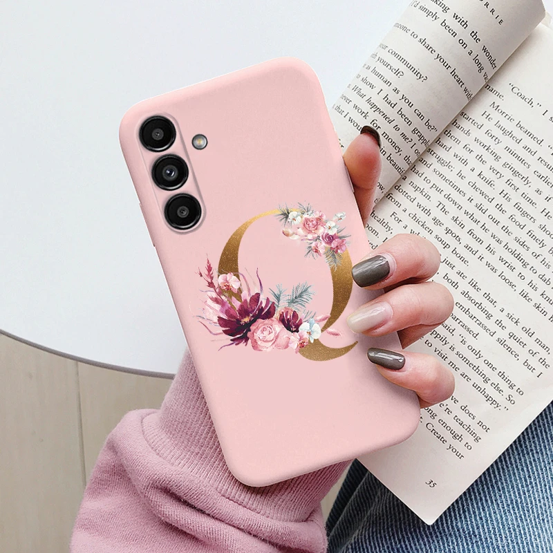 For Samsung Galaxy S23 FE Cover Cute Floral Gold Initial Alphabet Letter Case Silicone Soft Funda For Samsung S 23 FE S23FE Bag