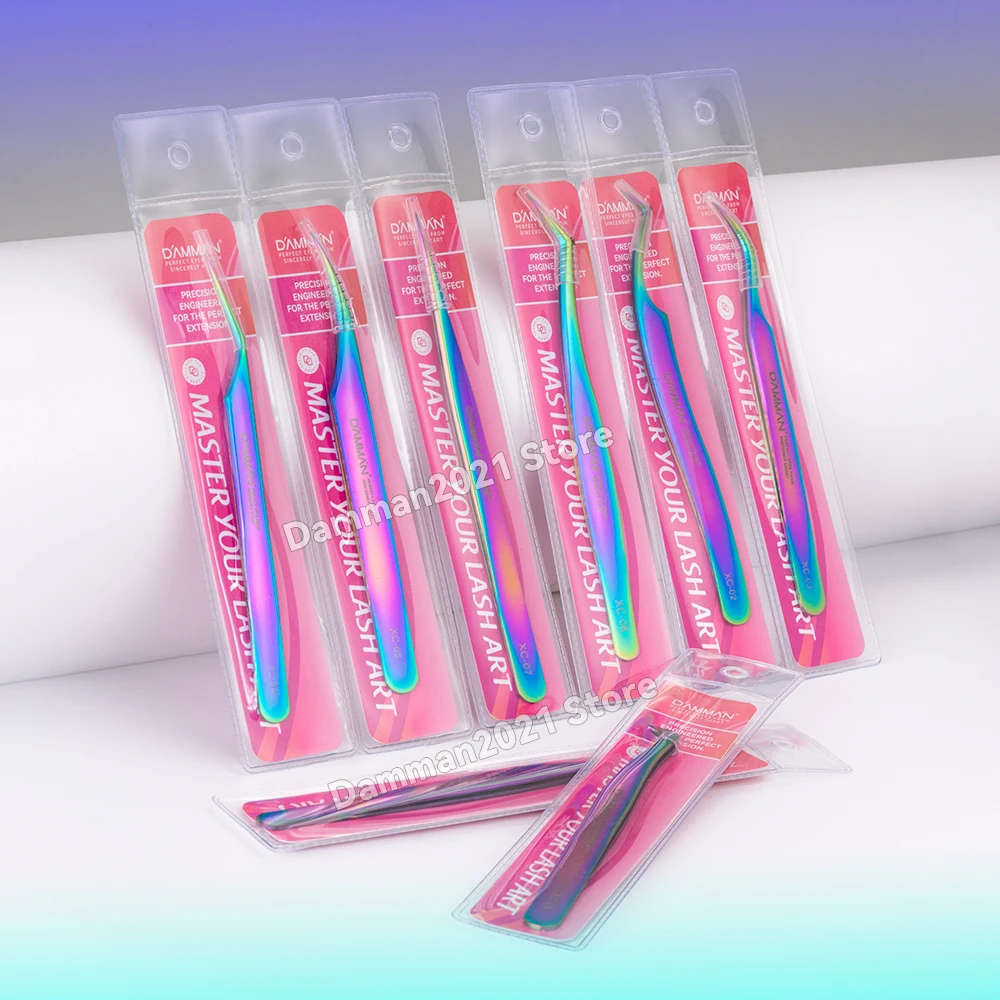 Profesjonalne pęsety do rzęs Damman do przedłużania rzęs, kolorowe pęsety ze stali nierdzewnej do przedłużania rzęs, narzędzia do makijażu