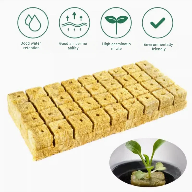 Hydroponic Grow Media Cubes: Sponge Rock Wool Starter Plugs for Home Greenhouse and Garden  -Ideal-for Seedling Development