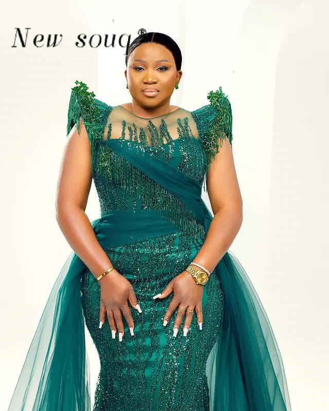 

Плюс размер Hunter Green Aso Ebi Вечерние платья русалки по индивидуальному заказу Нигерия Черные женские платья макси из бисера для свадебной вечеринки