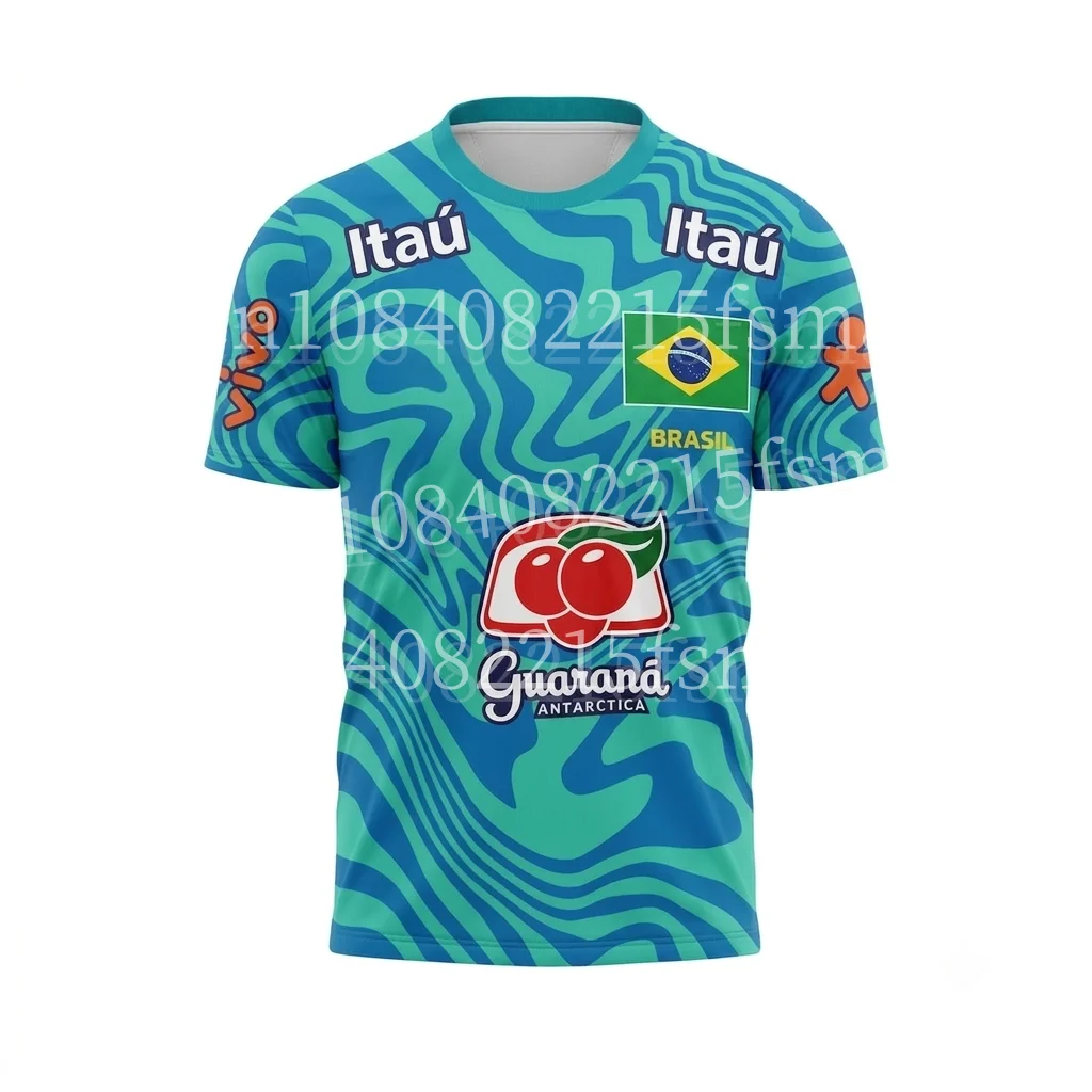 Brasilien Vor-Saison Trikot Neymar Jr Trainingsshirt Fußball T-Shirt Blau-Grün Wellenmuster Kurzarm Sport Gym Schnelltrocknend Kinder-Oberteil – Detail 4