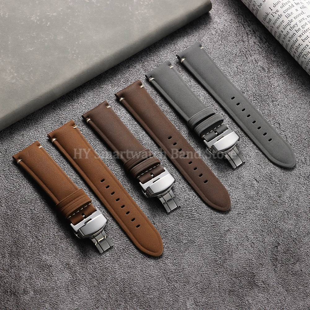 20mm 22mm レザー時計ストラップ ロレックス オメガ用 リストバンド交換 メンズ レディース ブレスレット セイコー レトロ ブラッシュドウォッチバンド