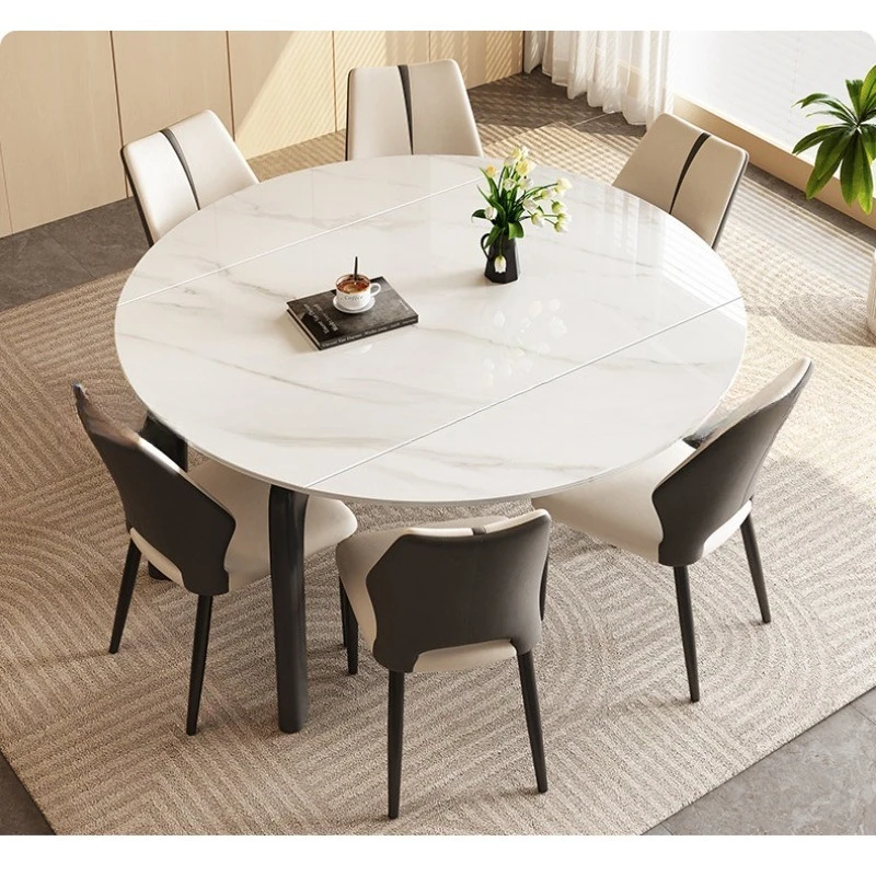 Full support rock slab dining table and cnew household small apartment modern simple square and round dual-purpose retra