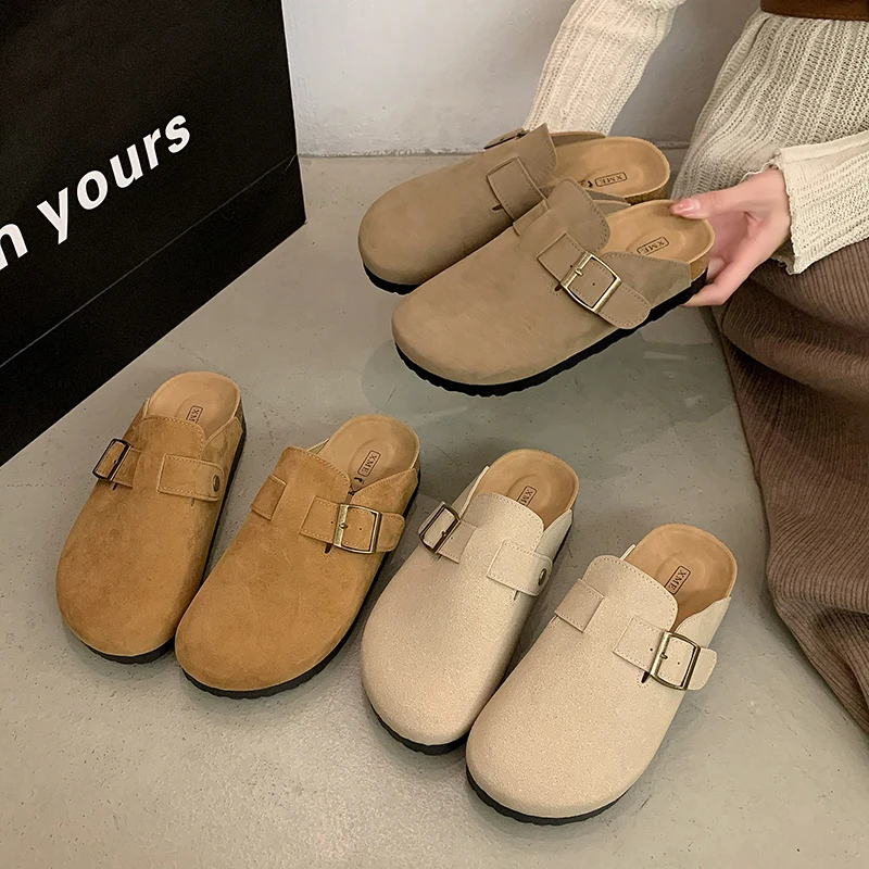 Women's Slippers 2024 New Cow Suede Leather Clogs Women Sandals Retro Fashion Garden Mule Clog Slides Women Pantuflas De Mujer