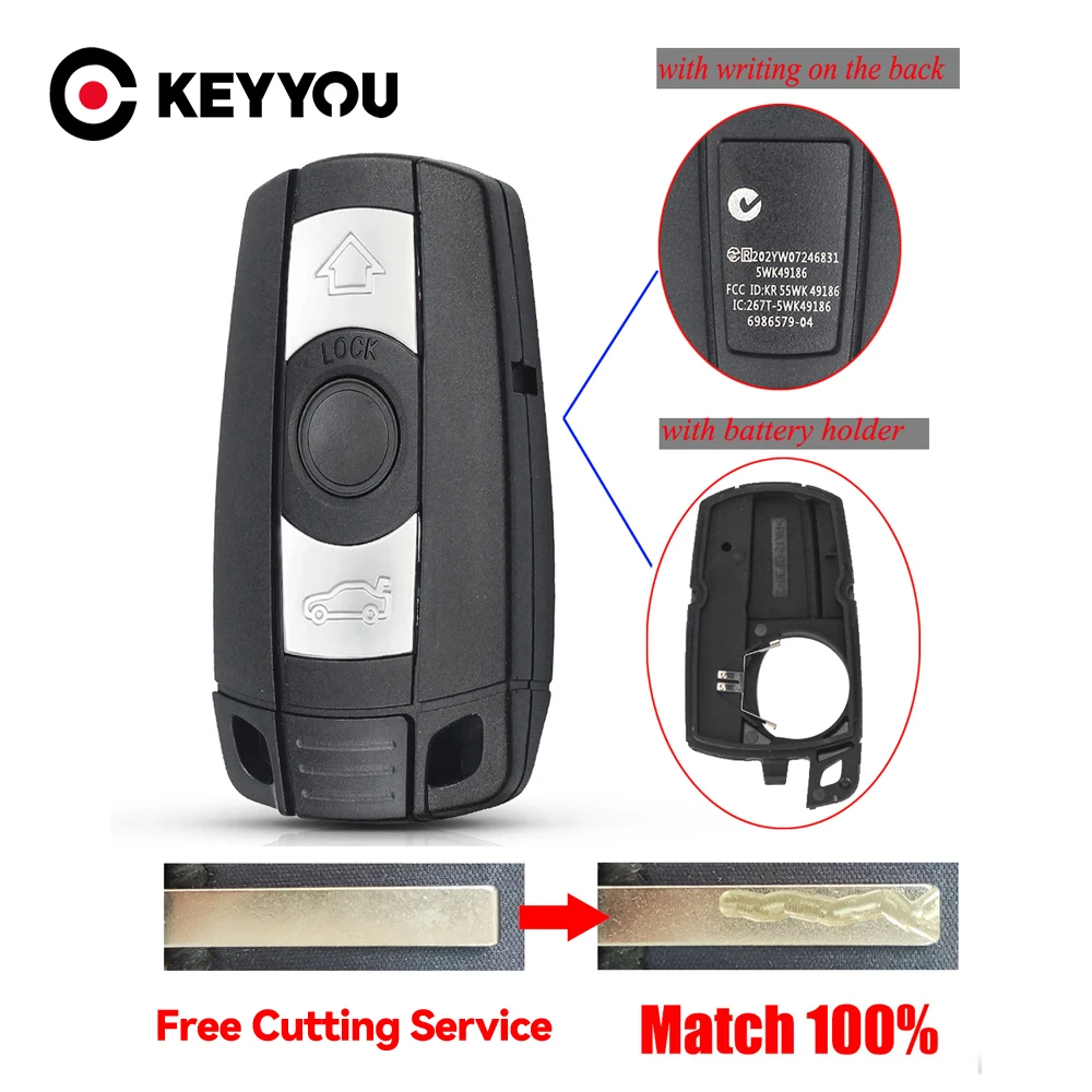 KEYYOU With CNC Cutting Service For BMW 1 3 5 6 Series E90 E91 E92 E60 Remote Car Key Shell Case 3 Buttons