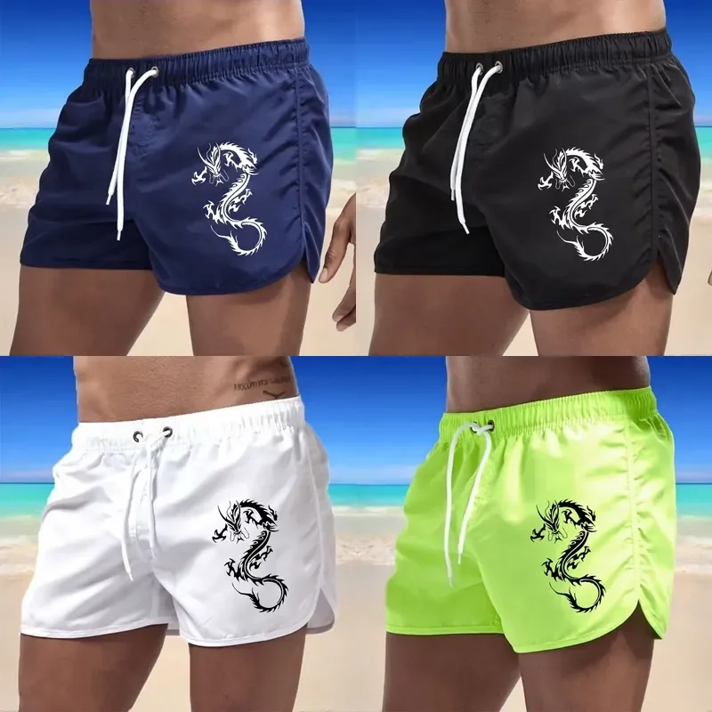 

New Arrival Men's Board Shorts with Dragon Print for Summer Beach Casual Wear Surfing Gym Fitness Running and Cycling 9 Color
