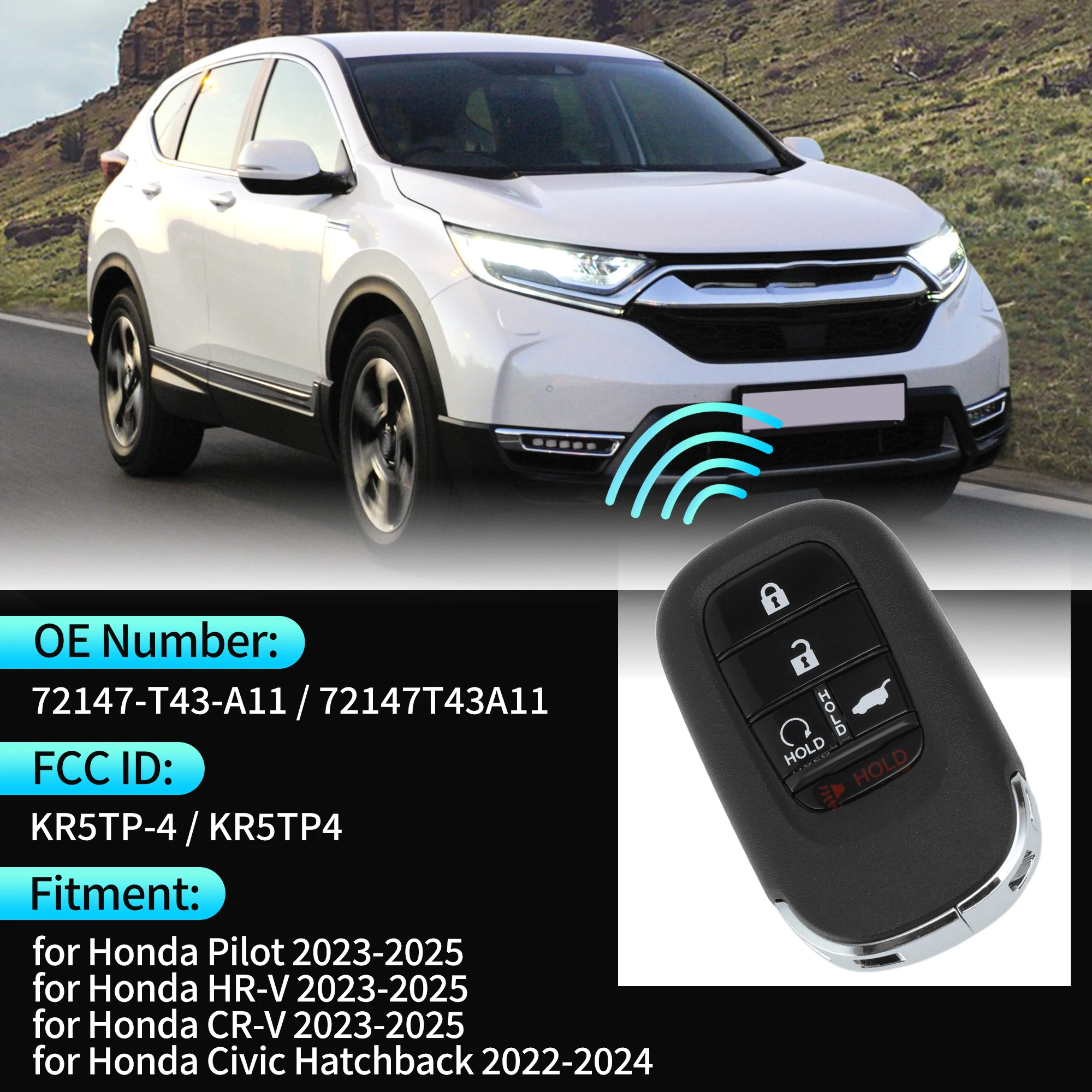 UXCELL KR5TP-4 433Mhz Keyless Entry Remote Key Fob for Honda CR-V HR-V 2023 2024 2025