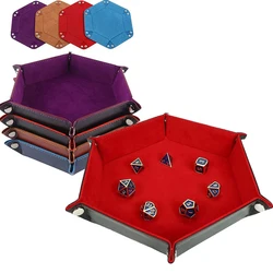 Bandeja de dados hexagonal plegable de cuero PU, soporte de dados para juegos de dados como RPG, DND y otros juegos de mesa, 1pc