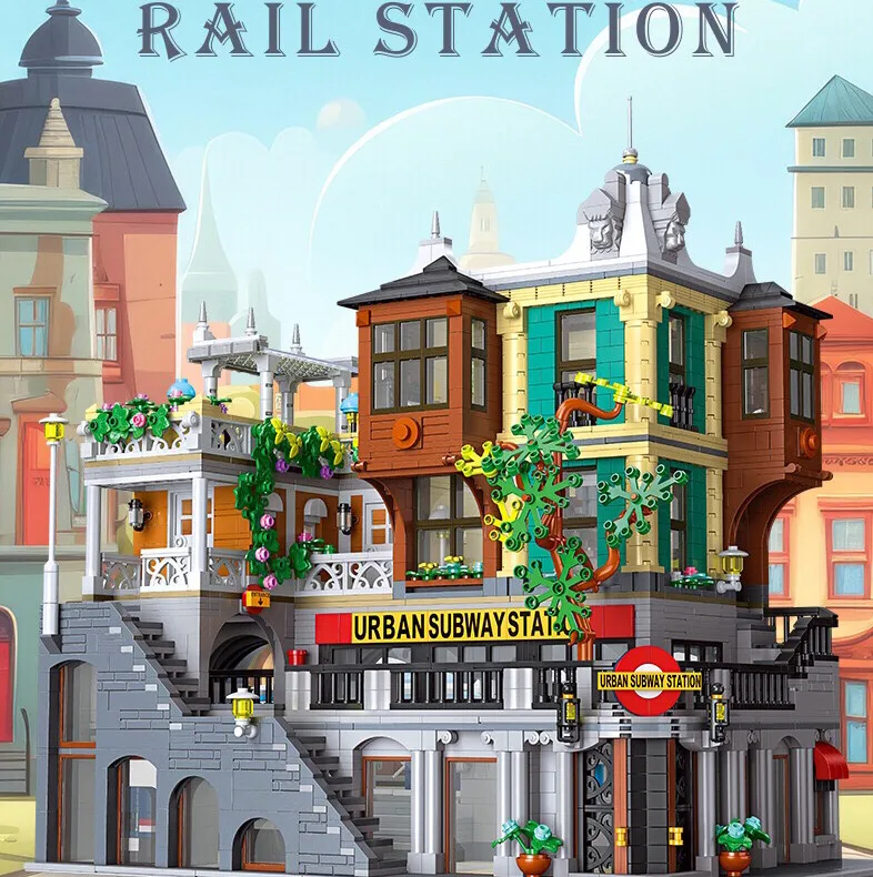 

3692PCS 89129 City Light Rail Station Street View MOC Series Mini Bricks Building Blocks Assembly Architectural Model Decor Orna
