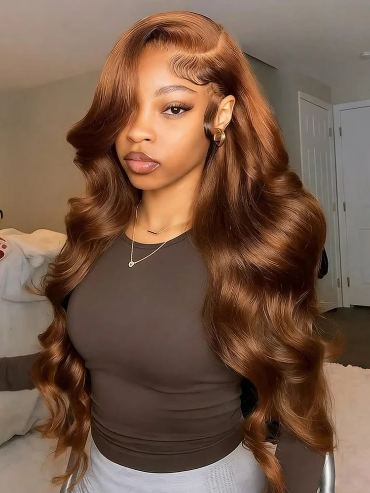 30 inch Body Wave Chocolate Brown Lace Front Wigs Human Hair Pre Plucked Brazilian Brown Virgin Hair 13x4 13x6 HD Frontal Wig For Women