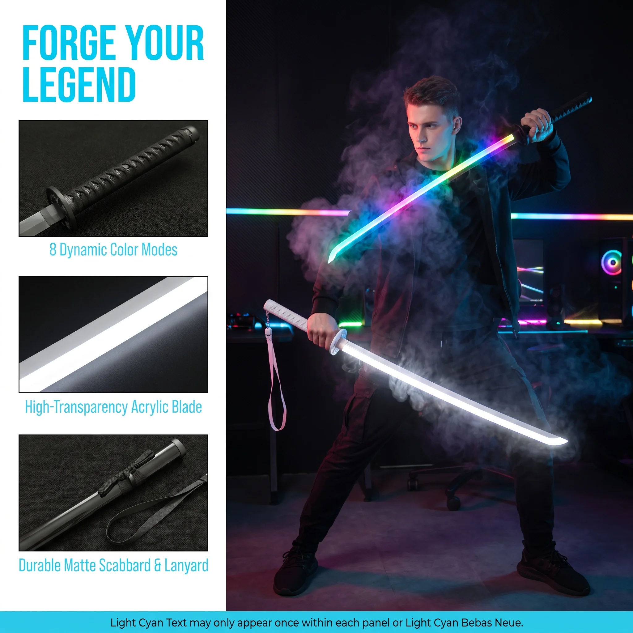 40inch Bleach Kuchiki Rukia Katana Anime Cosplay Prop Sword Ninja Knife Blade Luminous Smoke Effect 1:1 Scale Plastic Toy Gift