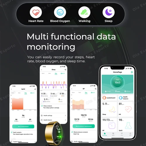 Imagen 2 del producto 2025 nuevo anillo inteligente ritmo cardíaco presión arterial monitoreo del sueño seguimiento de movimiento IP68 impermeable hombres mujeres anillo inteligente regalo de vacaciones