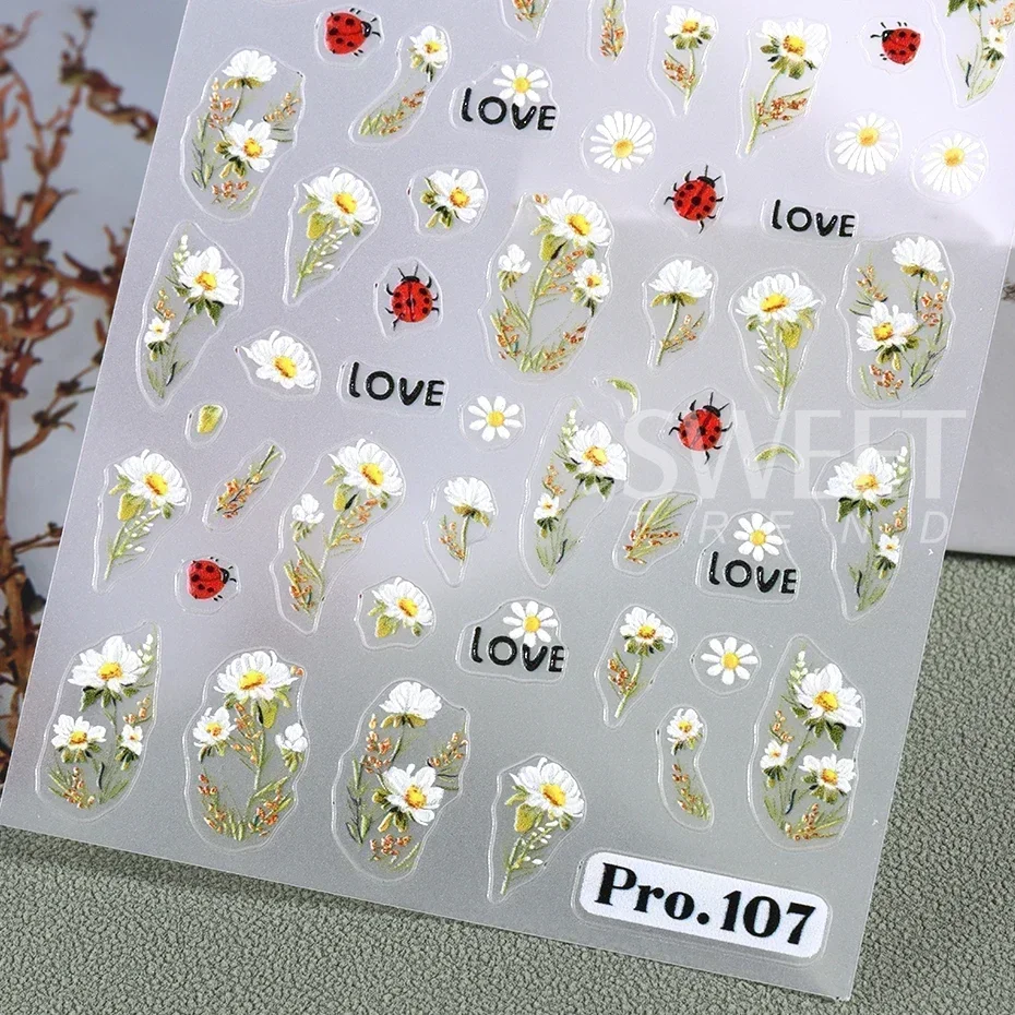 5D ديزي زهرة مسمار ملصقات لطيف زهر النحل البتلة الحشرات ذاتية اللصق مانيكير صائق DIY بها بنفسك الربيع الصيف مسمار الفن الديكور