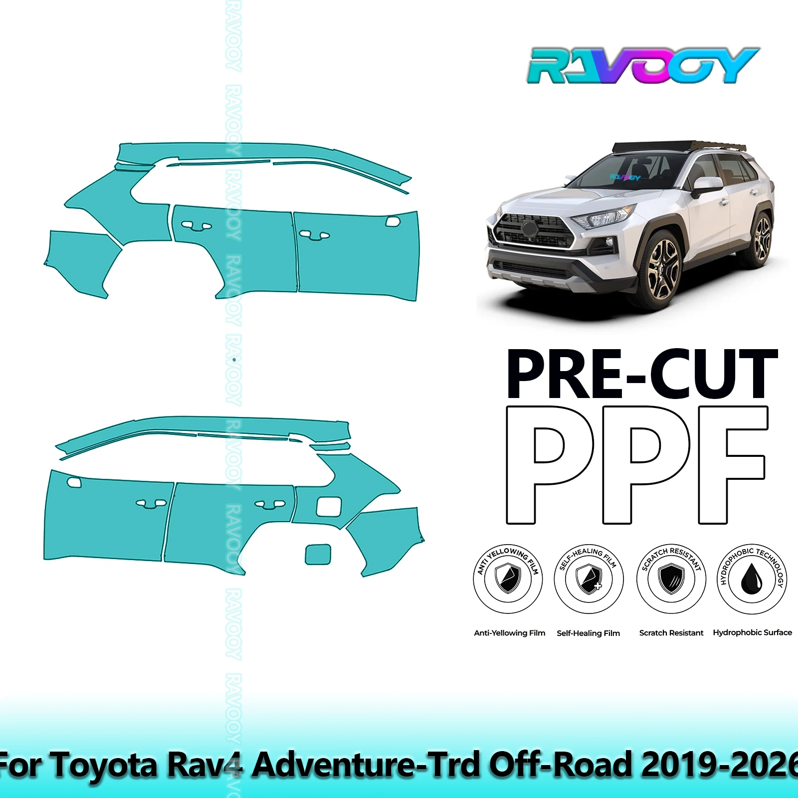 

For Toyota Rav4 Adventure-Trd Off-Road 2019-2026 8.5mil Pre-Cut PPF Door & A/B Pillar Kit TPU Paint Protection Film Set
