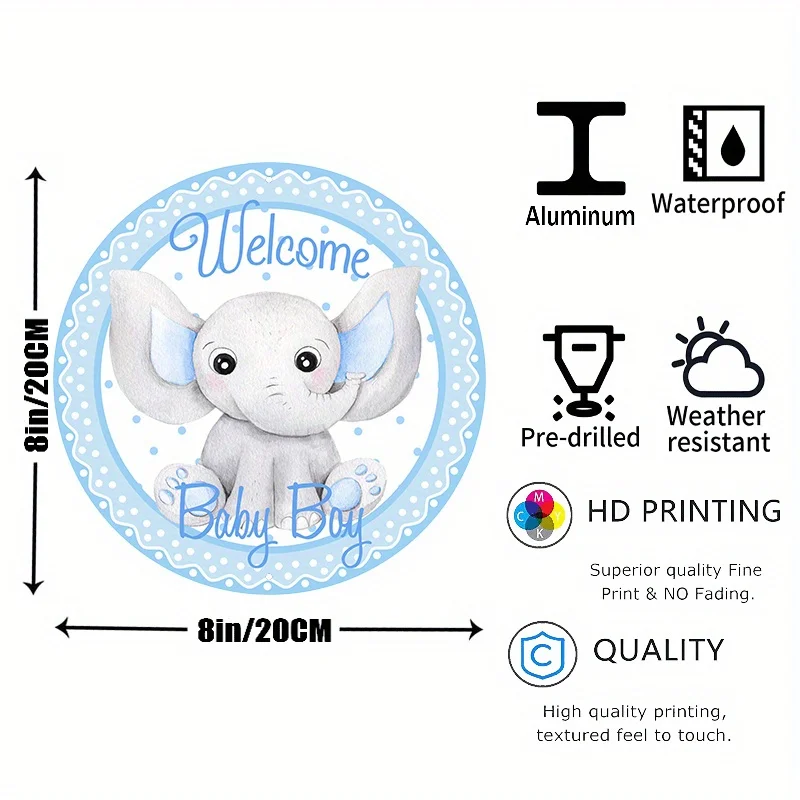 Beautiful Welcome Baby Boy Wreath Decor, Aluminum Metal Sign, Durable, Rust-Resistant, Perfect for Nursery Room Decoration