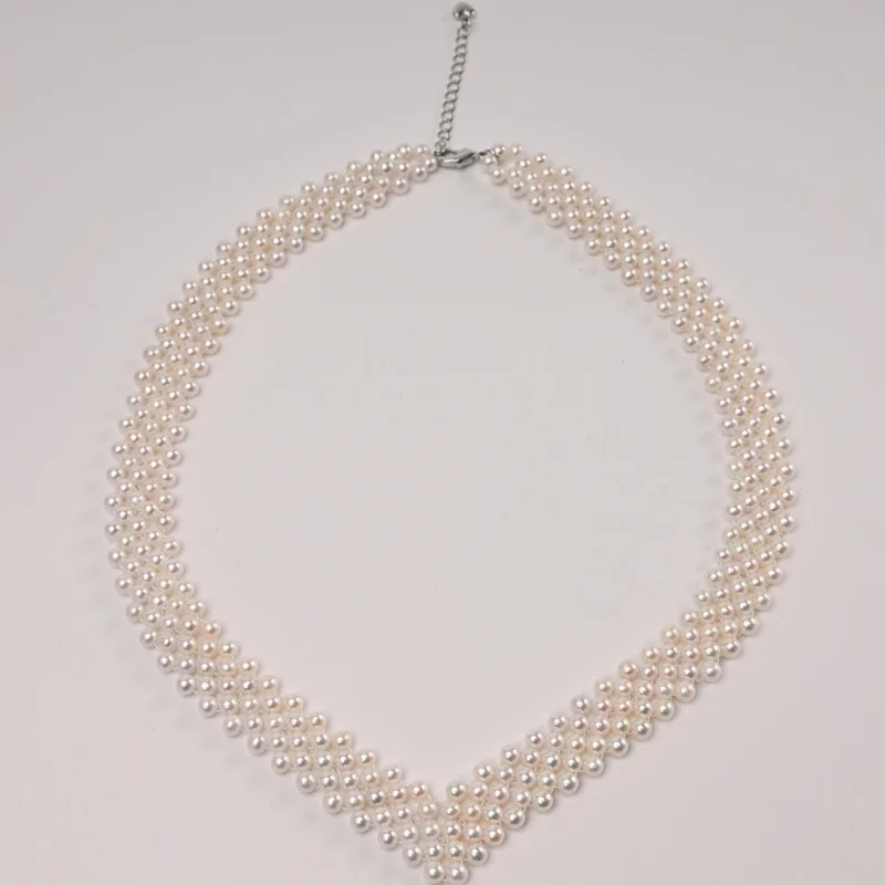 

Natural Freshwater Pearl necklace pendant Fine Jewelry Original DesignThree layer collar white wedding gift for women X1065