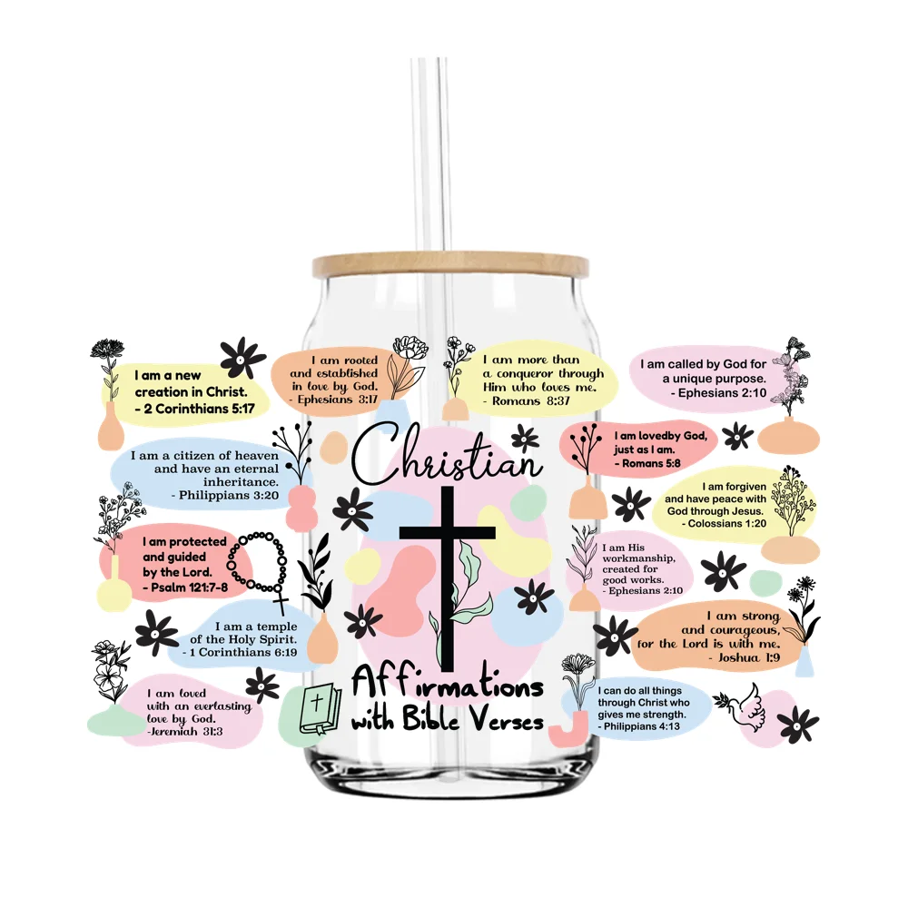 

Religious Jesus Blessed 16OZ UV DTF Cup Wrap Transfers Stickers Custom Labels DIY Durable Waterproof Logo For Libbey Glass Can