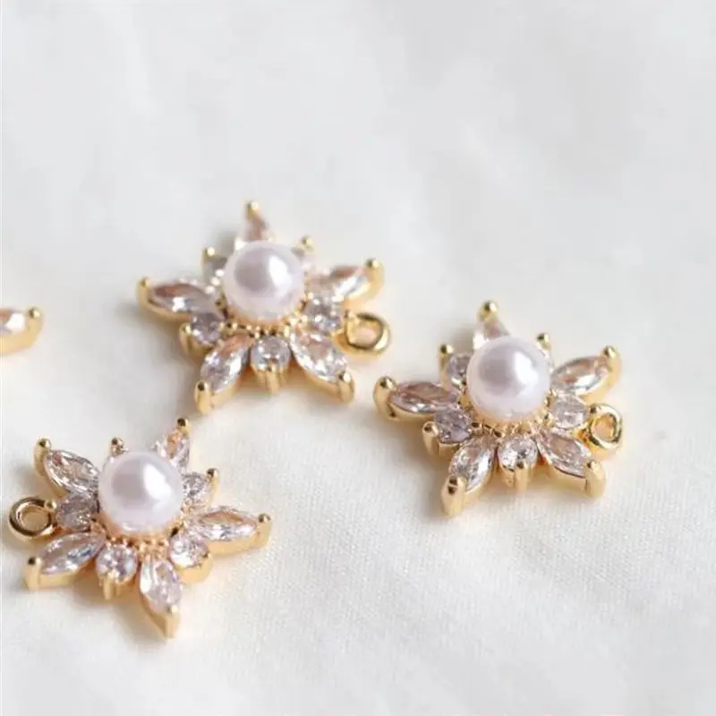 Color preservation gold plated zircon micro inlaid imitation pearl pendant sweet Japanese and Korean style DIY accessories