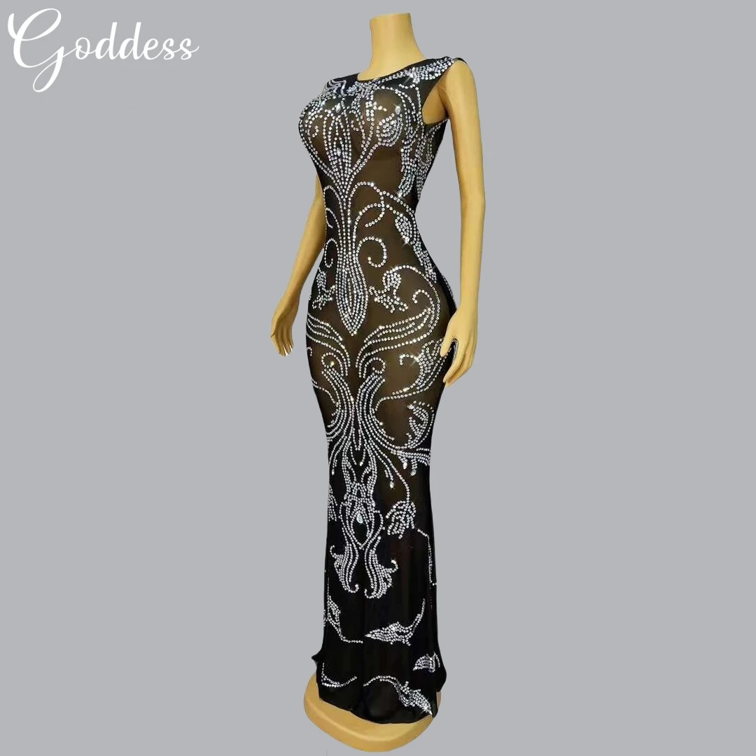 Women Sexy Mesh Sheer Elastic Prom Evening Dress Party Dress Club Goddess Evening Gown Photo Shoot Wear Stage Performance Outfit