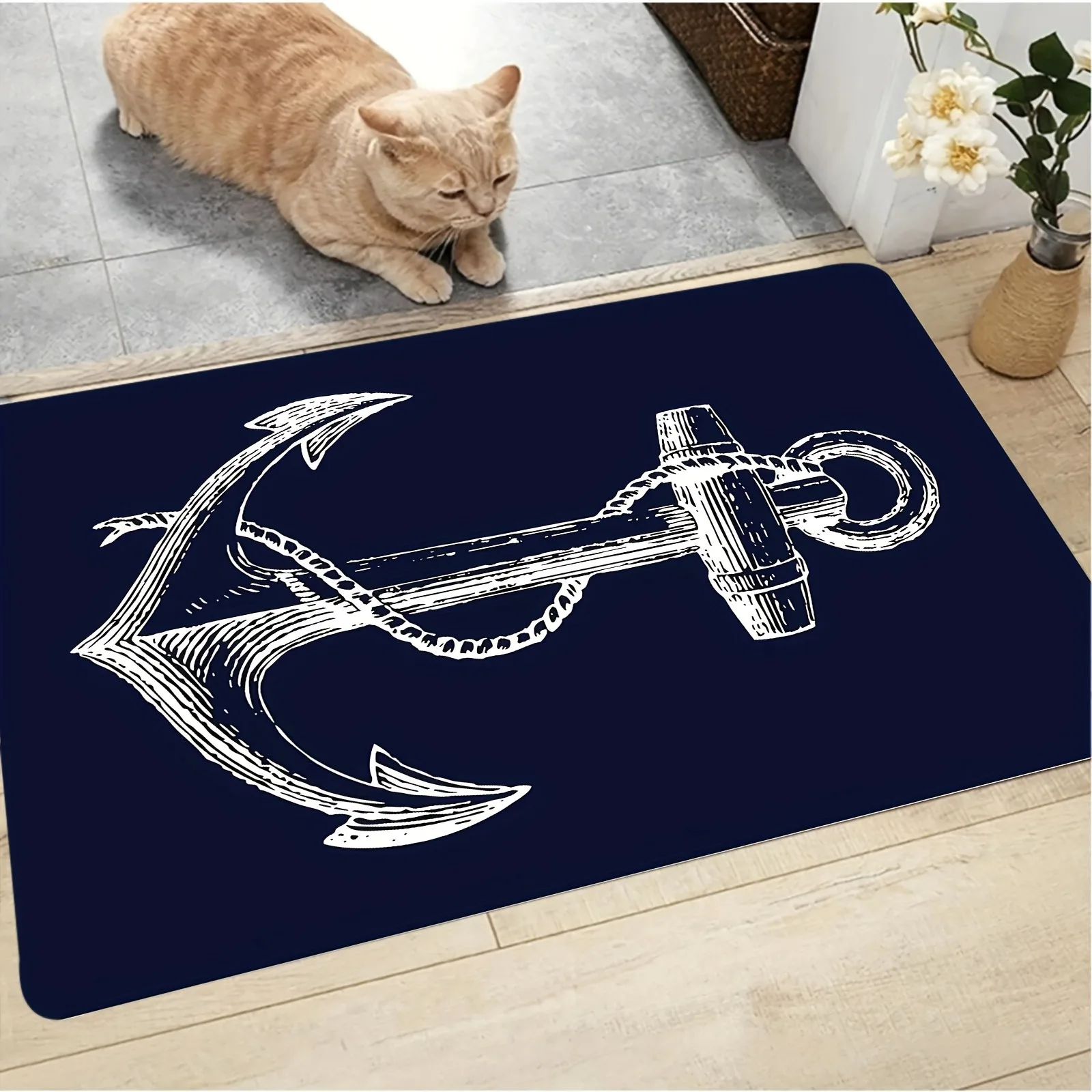 1PC Ship's Anchor Pattern Door Mats Kitchen Rugs Non-Slip Pop design Bathroom Rugs Bath Mat Carpet for Home Sink Laundry Decor