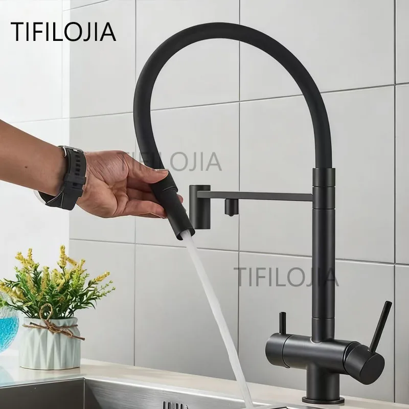 

304 Stainless Steel Silicone Kitchen Faucet Three-In-One with Water Purification Sink Faucet Pure Water Kitchen Pull-Out Hot and Cold Faucet