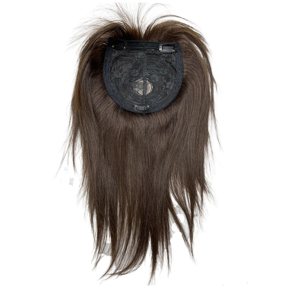 Adornos gruesos de cabello humano para mujer con flequillo de muñeca largo 45cm 60g cubierta de postizo Natural pesado cabello gris