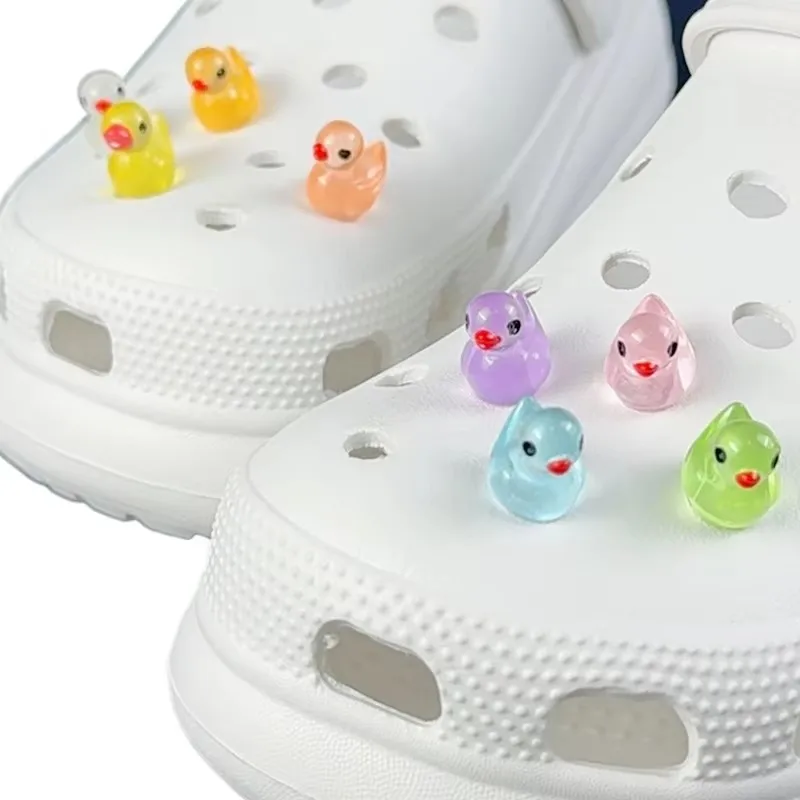 4/8PCS Shoe Charms Set Accessories Hole Shoe Buckle Cute Luminous Colorful Transparent Duckling for Clogs DIY Shoes Decorations