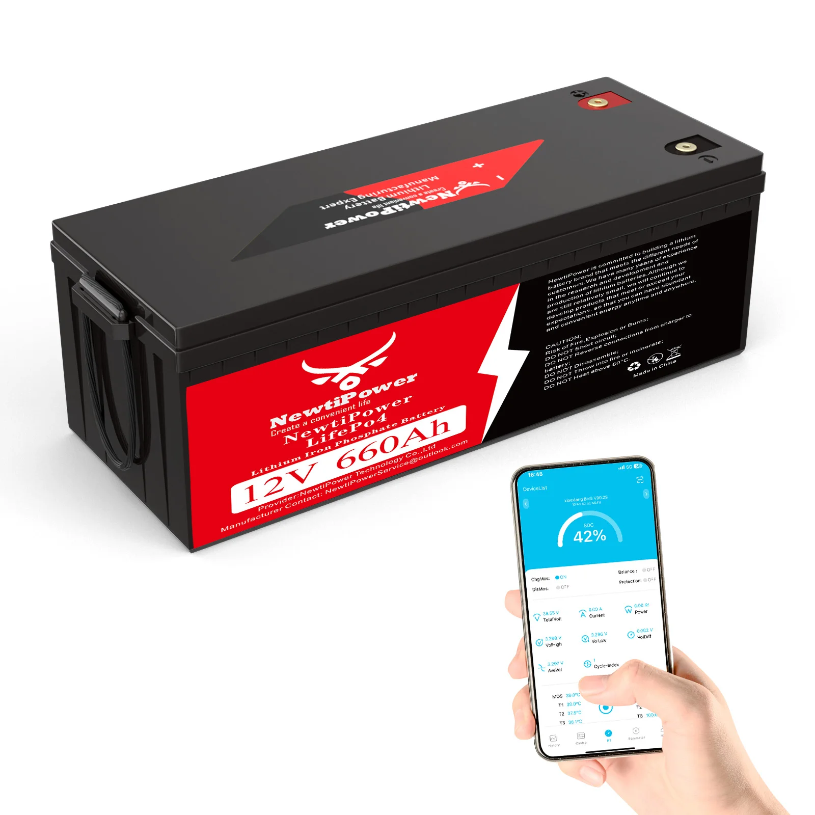 NewtiPower 12V 660Ah LiFePO4 Lithium Iron Phosphate Battery, Deep Cycle Rechargeable Battery for Off‑Grid Solar, RV, Marine Home Energy Storage