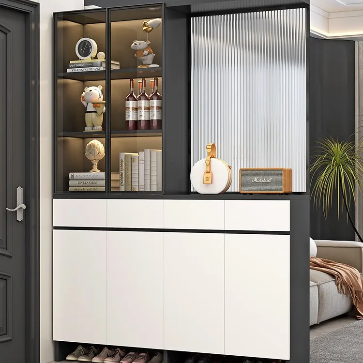 Solid wood entrance cabinet screen partition living room wine cabinet facing the door, simple and modern integrated shoe cabinet