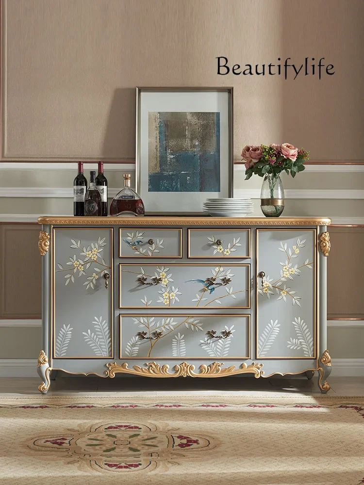 Sideboard Cabinet Solid Wood Locker Storage  Painted Curio Cabinet Living Room Multi-Functional Storage Cabinet