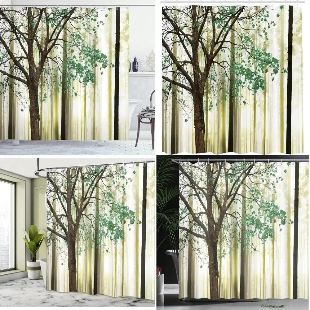 

Осенняя лесная занавеска для душа с осенними листьями и лесными пейзажами, набор тканевых аксессуаров для ванной комнаты из 12 предметов