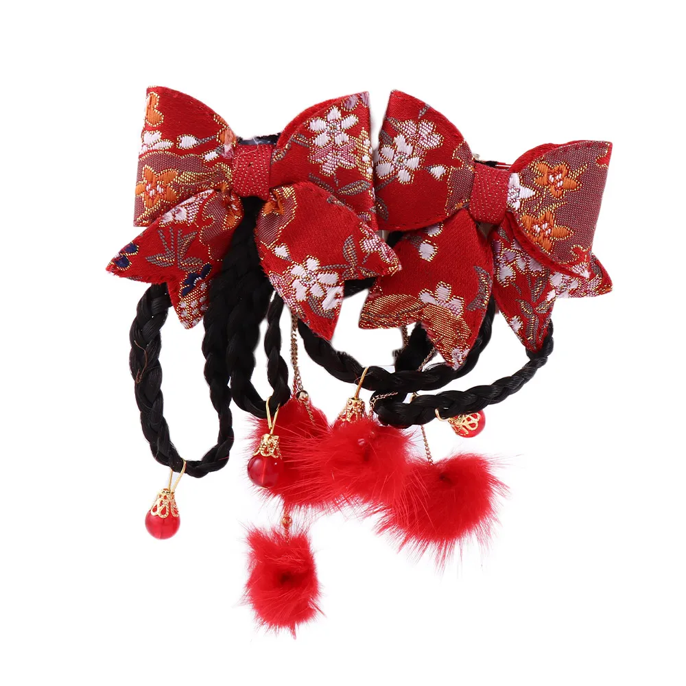 Bonito ano novo festivo estilo chinês borla hanfu cocar tang terno arco hairpin clipe lateral acessórios para o cabelo peruca trança hairpin