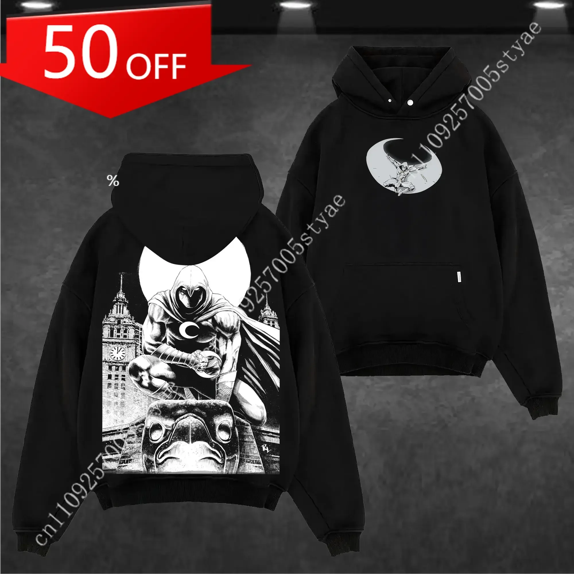 

Marvel Vintage Moon Knight Marc Spector "Midnight Guardian" MCU Edition Double Printed Oversize Lightweight Acid Washed Tee