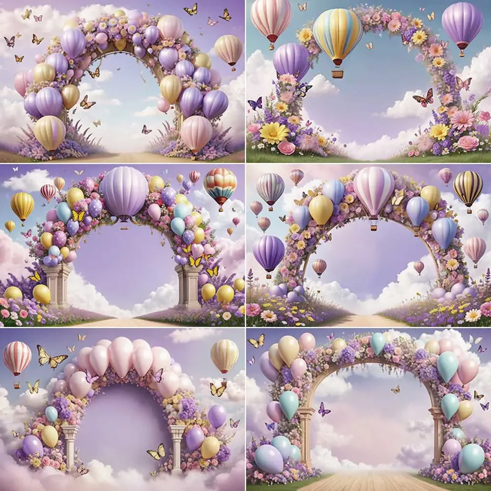 

MOON.QG Balloon Arch Background Photography Pathway Flowers Floral Blossom Photocall Backdrop Children Studio Photocall