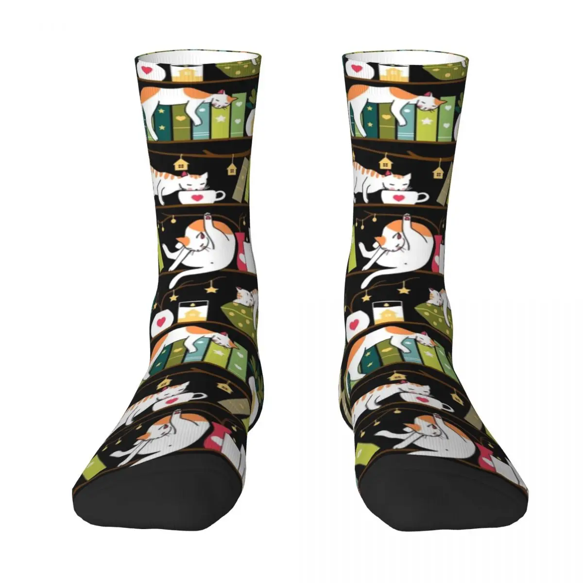 Library Cats - Whimsical Cats On The Book Shelves 3D Printing Men/Women Socks Casual Funny Novelty socks Gifts