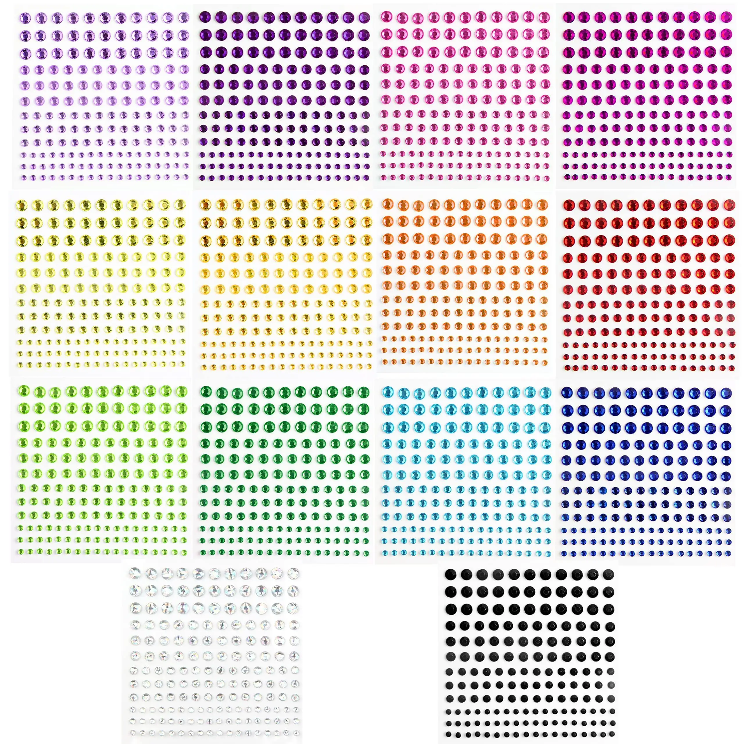 1 Sheet/14 Sheets 4 Size Self Adhesive Rhinestone Gem Stickers for Face Nail Body Makeup Festival Bling Jewels Stickers Earrings