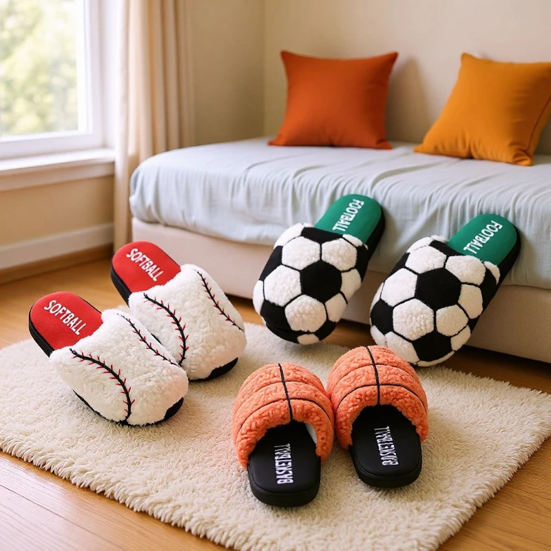 Creative Fuzzy Fun Ball Slippers Baseball Football Basketball Design Slipper Home Indoor Winter Warm Comfortable Plush Shoes