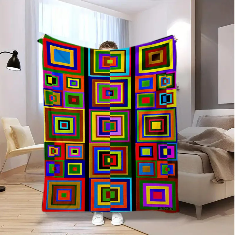 Versatile All-Season Flannel Throw Blanket - Modern Abstract Grid Design, Soft & Cozy for Couch, Bed, Office Naps, and Travel