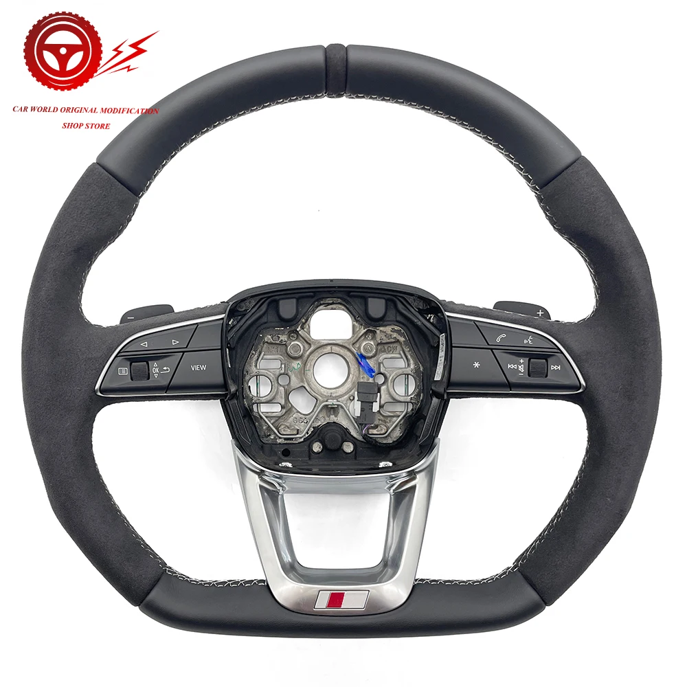 Half suede leather multifunctional flat bottomed sports steering wheel assembly, For Audi Q3