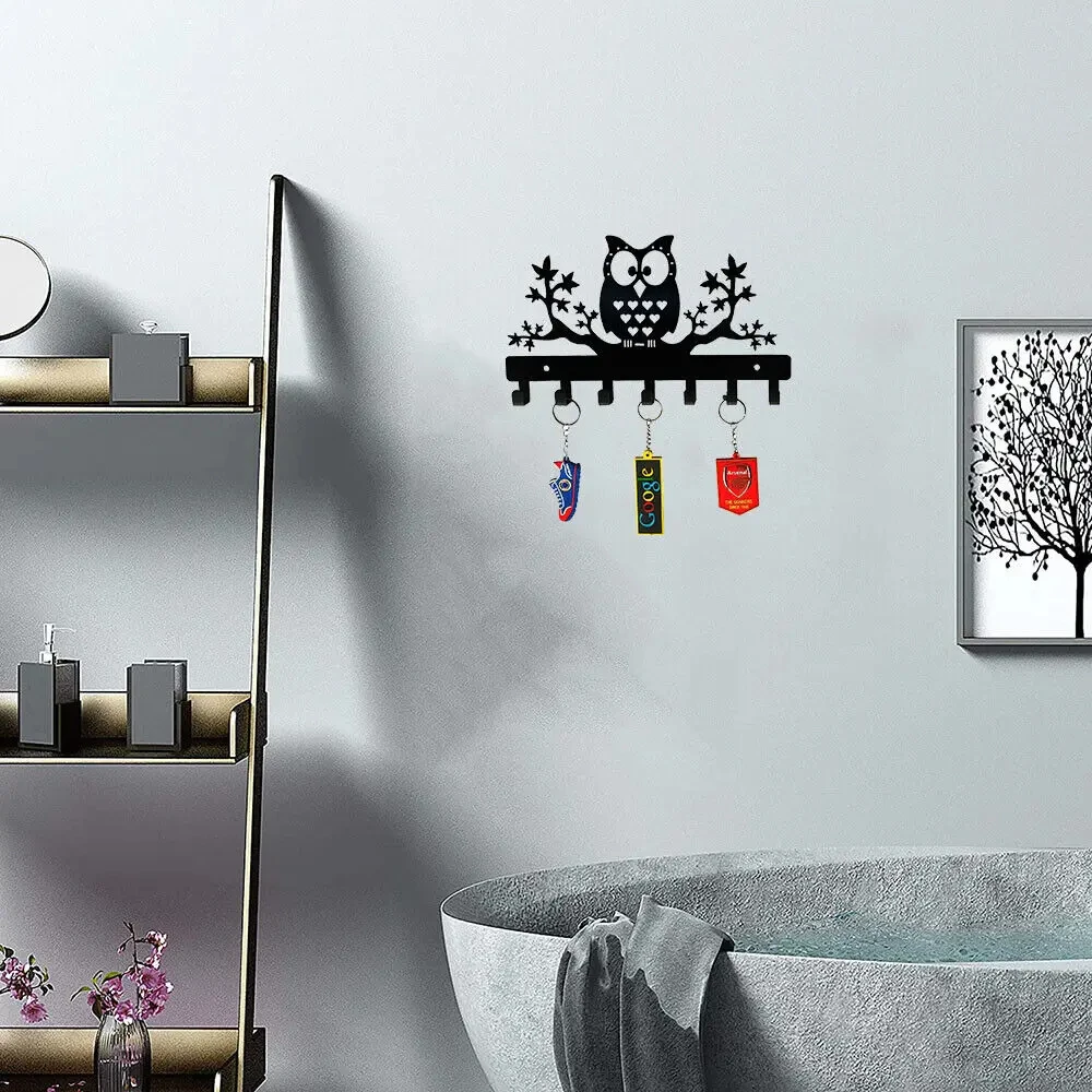 1pc Steel Key Rack, Metal Owl Key Hanger Wall hanging Towel Rack Coat rack Storage rack Owl on 1pc Maple Trees Steel Key Holder