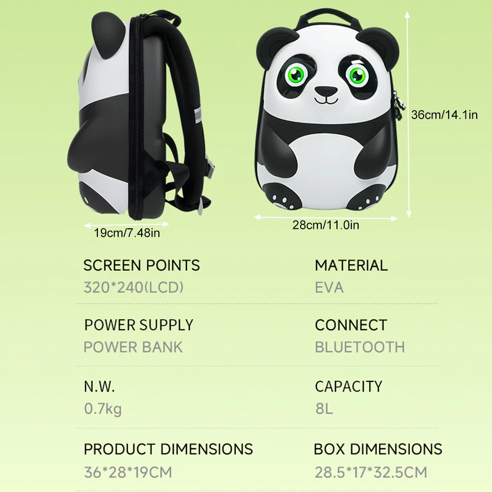 CXMMGG 1PC Panda Hard Shell Backpack with LED Programmable Full-Color Screen - Waterproof DIY Display Daypack for Girls & Women